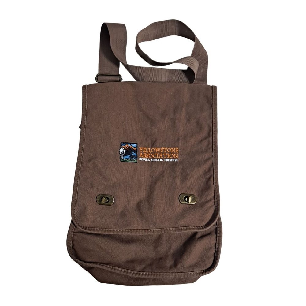 Yellowstone Association Messenger Field Bag Brown Canvas Turn Lock Adjustable